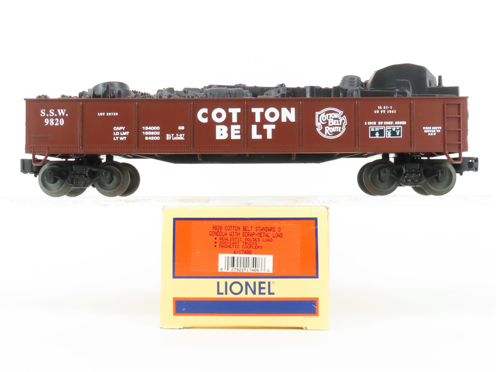 O Gauge 3-Rail Lionel 6-17408 SSW Cotton Belt Route Gondola #9820 w/ Scrap Load