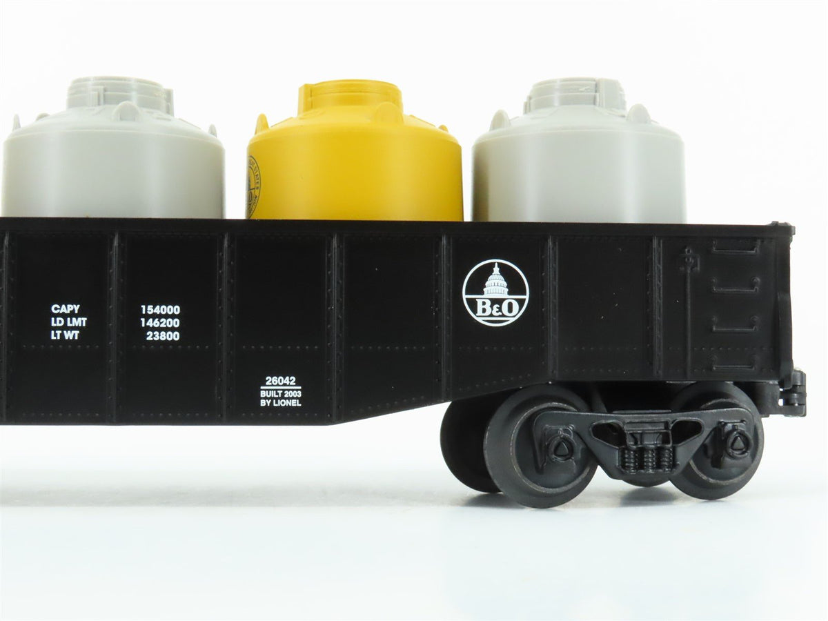 O Gauge 3-Rail Lionel 6-26042 B&amp;O Baltimore &amp; Ohio Gondola #601272 w/ Cannisters