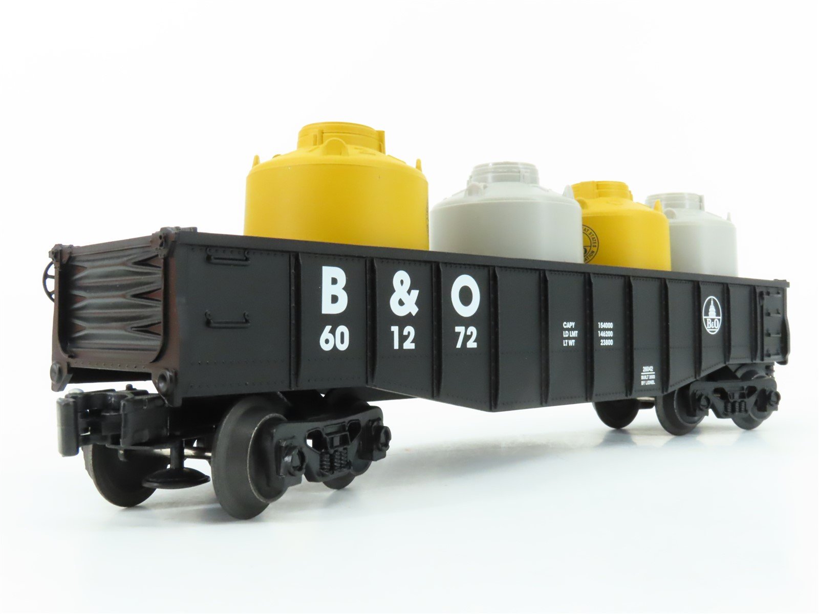 O Gauge 3-Rail Lionel 6-26042 B&O Baltimore & Ohio Gondola #601272 w/ Cannisters