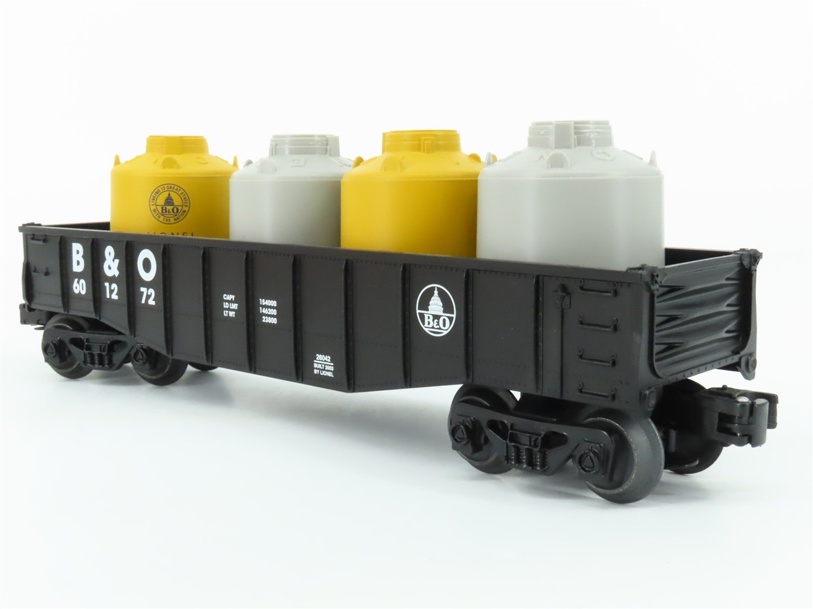 O Gauge 3-Rail Lionel 6-26042 B&O Baltimore & Ohio Gondola #601272 w/ Cannisters