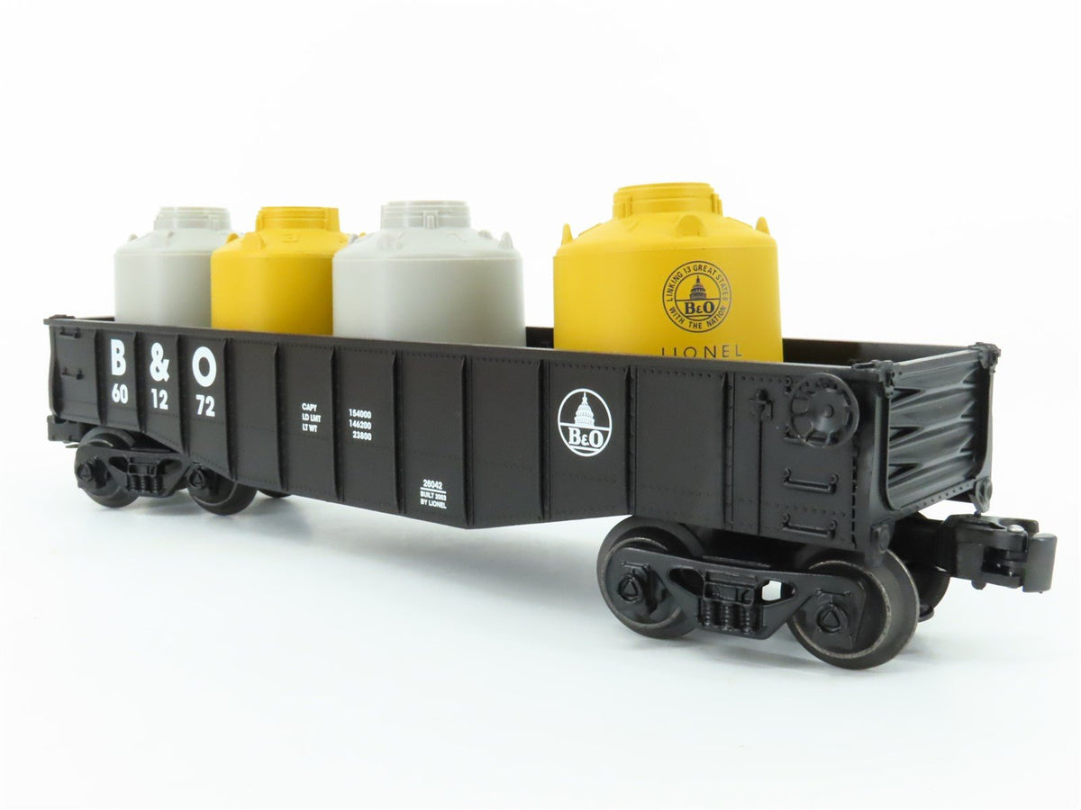 O Gauge 3-Rail Lionel 6-26042 B&amp;O Baltimore &amp; Ohio Gondola #601272 w/ Cannisters
