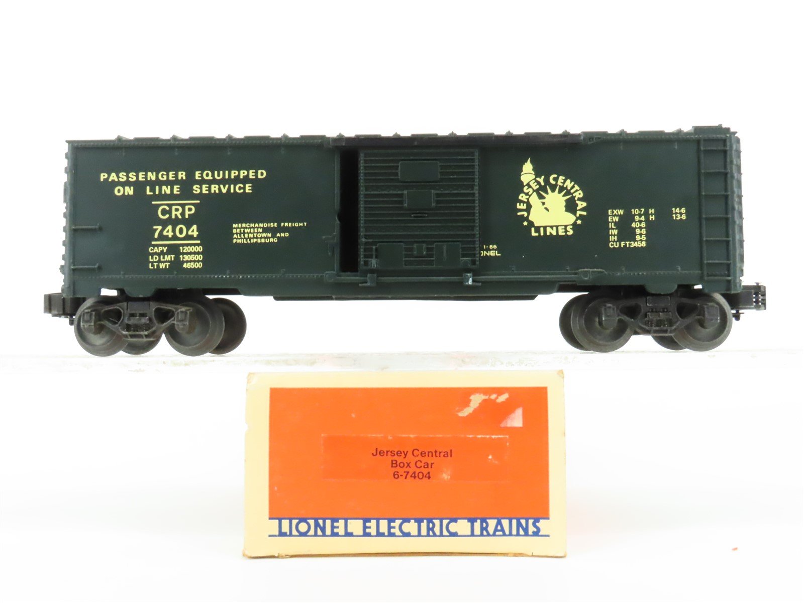 O Gauge 3-Rail Lionel 6-7404 CRP Jersey Central Lines Single Door Box Car #7404