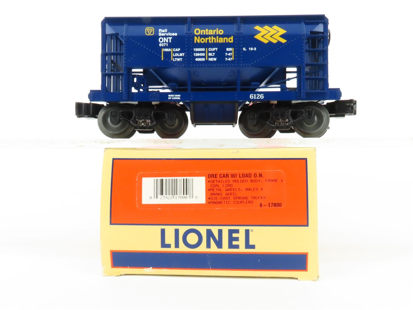 O Gauge 3-Rail Lionel 6-17800 ONT Ontario Northland Ore Car #6126 w/ Load