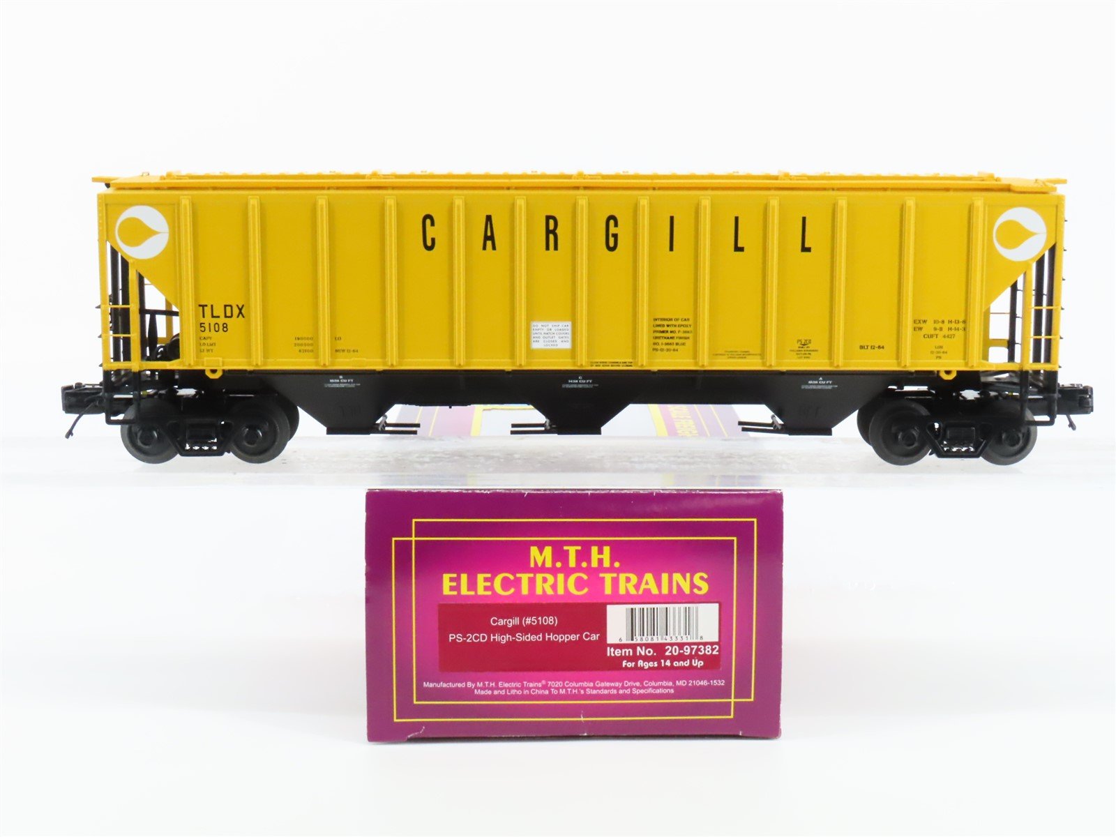 O Gauge 3-Rail MTH 20-97382 TLDX Cargill 3-Bay High-Side Covered Hopper #5108
