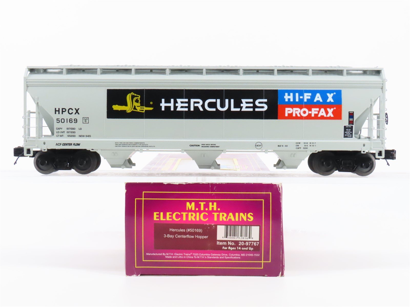 O Gauge 3-Rail MTH 20-97767 HPCX Hercules 3-Bay Centerflow Hopper #50169