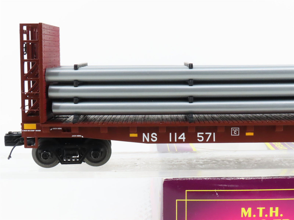 O Gauge 3-Rail MTH 20-98666 NS Norfolk Southern Flat Car #114571 w/ Pipe Load