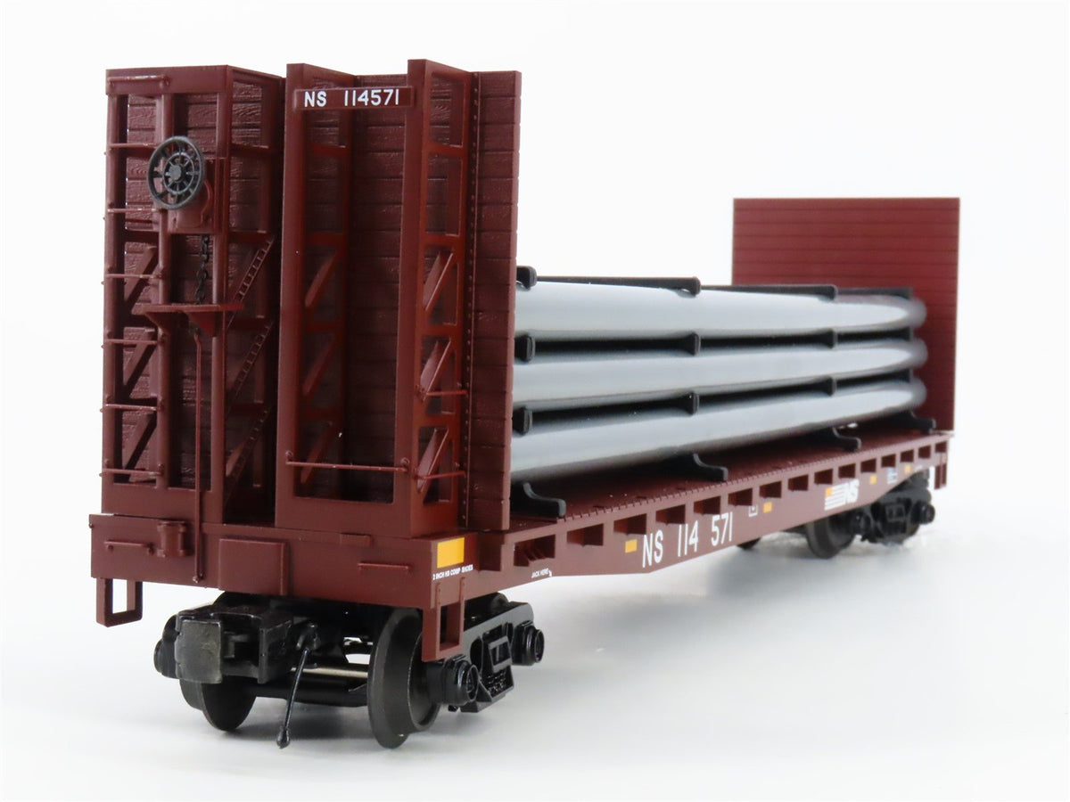 O Gauge 3-Rail MTH 20-98666 NS Norfolk Southern Flat Car #114571 w/ Pipe Load
