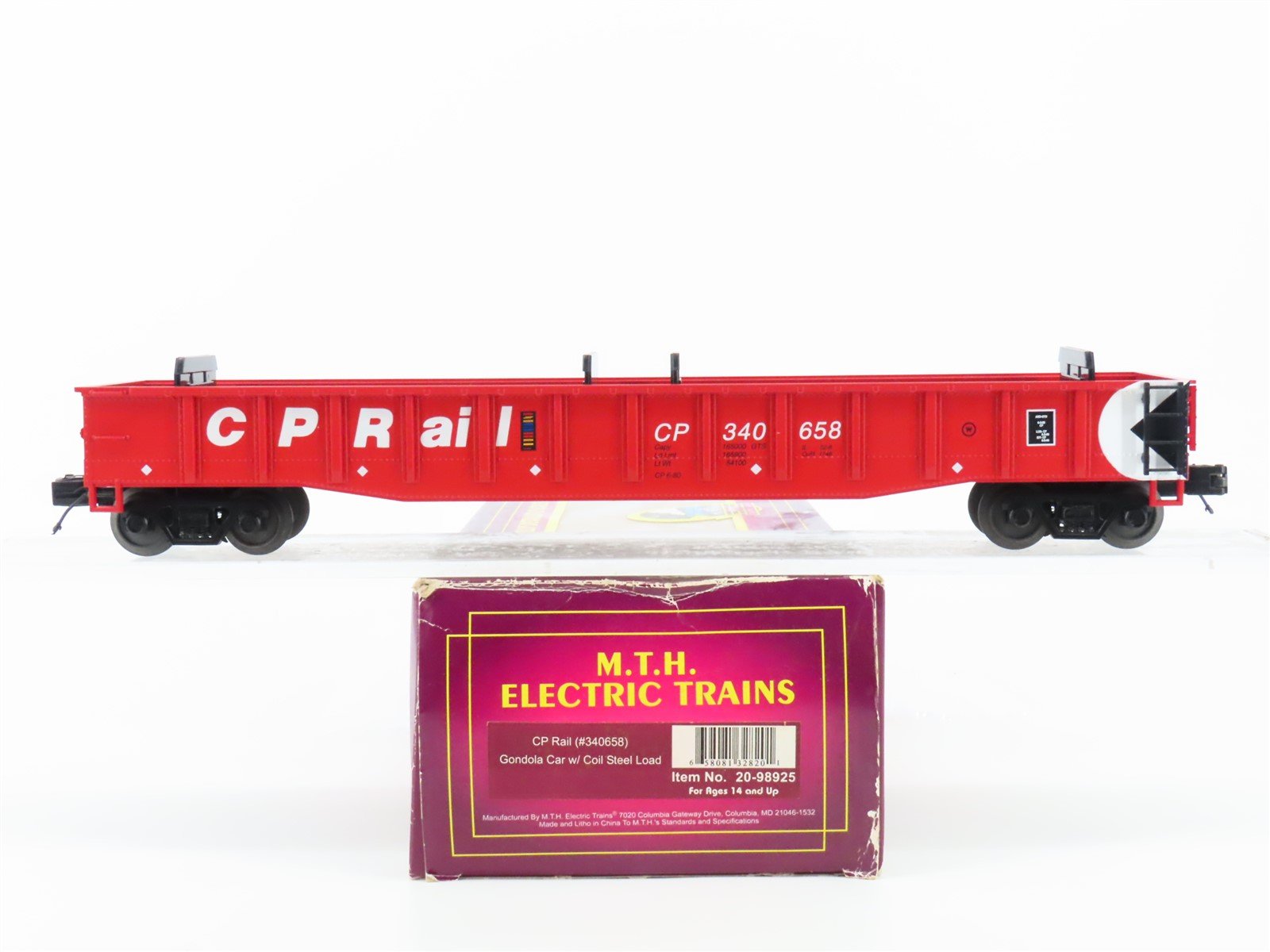 O Gauge 3-Rail MTH 20-98925 CP Rail Gondola #340658 w/ Coil Steel Load