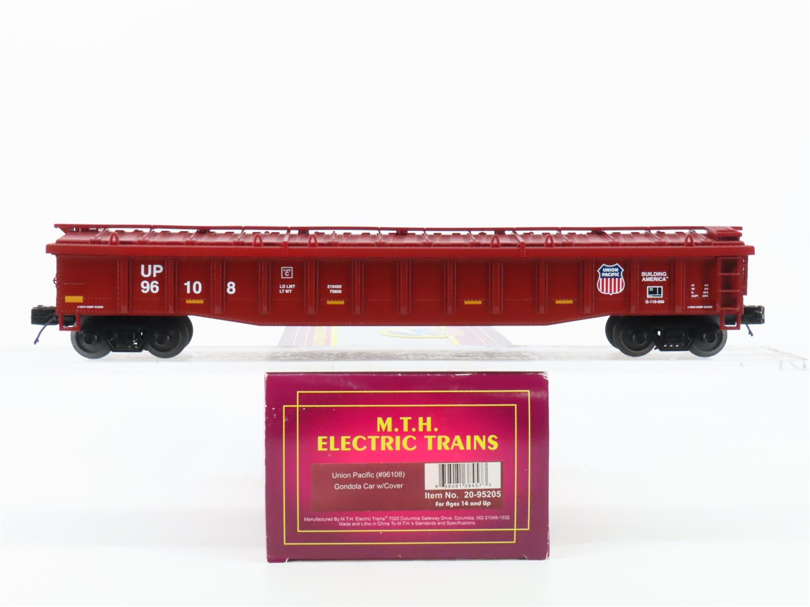 O Gauge 3-Rail MTH 20-95205 UP Union Pacific Railroad Covered Gondola #96108