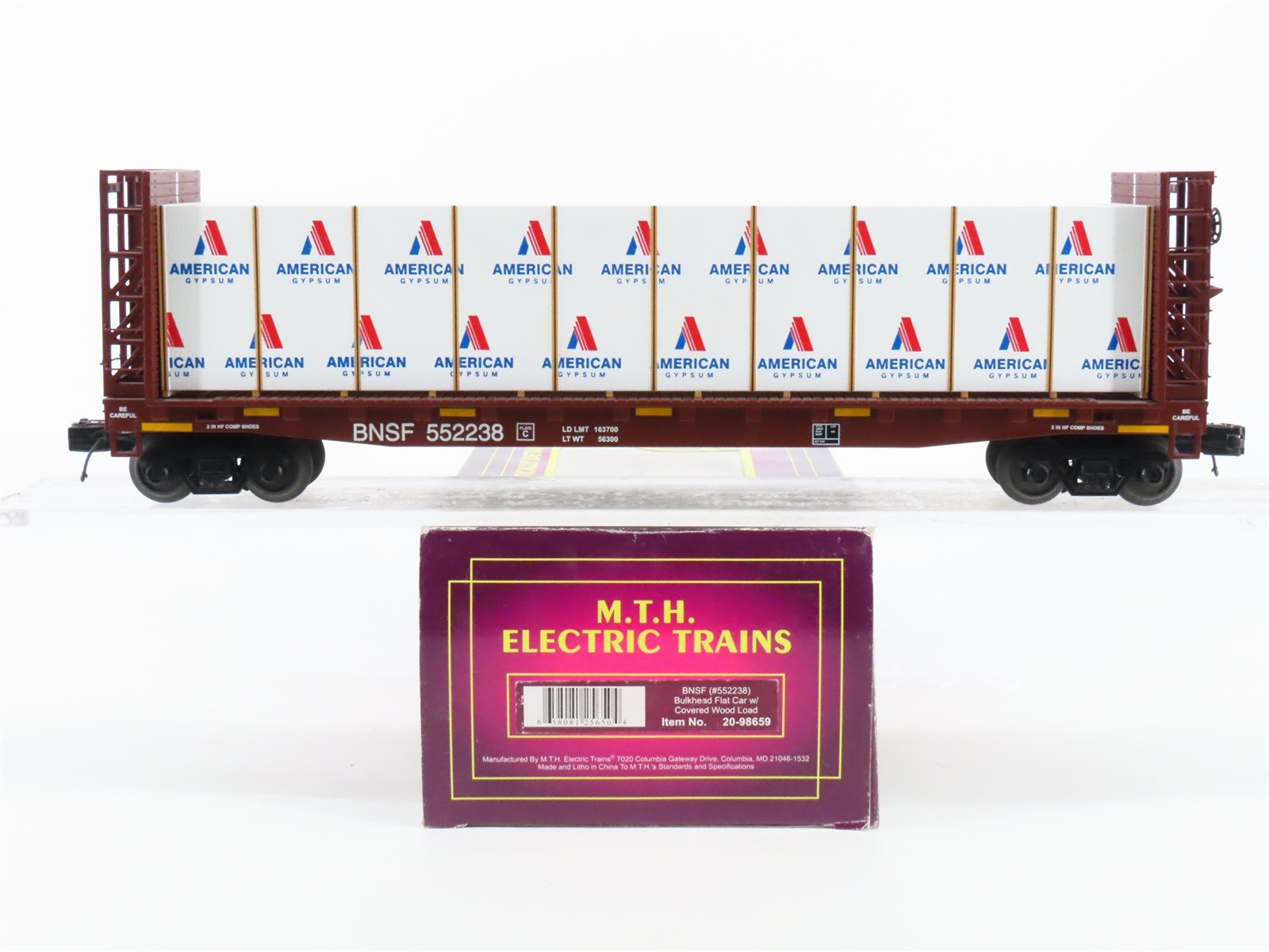 O Gauge 3-Rail MTH 20-98659 BNSF Railway Flat Car #552238 w/ Covered Wood Load