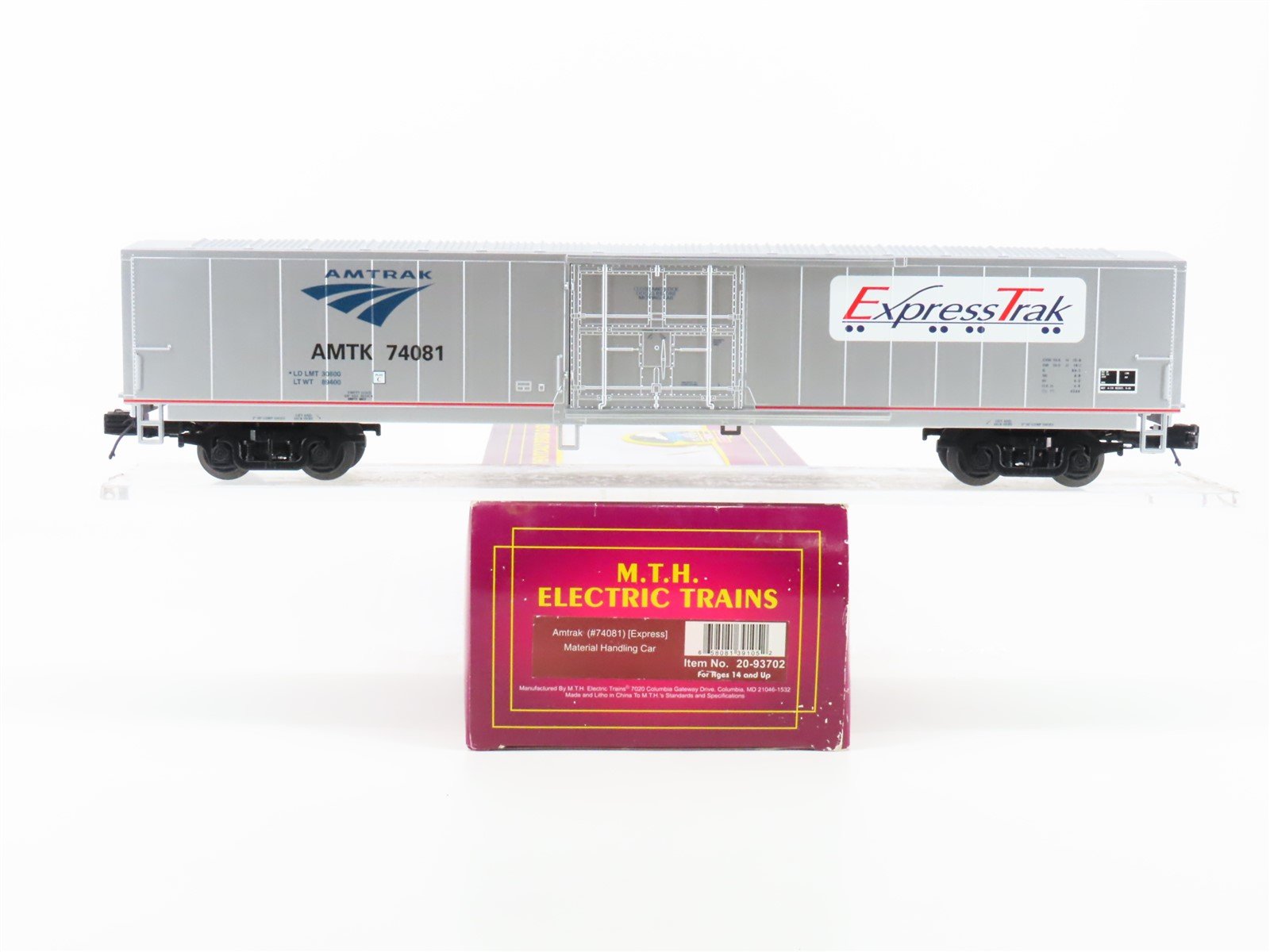 O Gauge 3-Rail MTH 20-93702 AMTK Amtrak Express Material Handling Box Car #74081