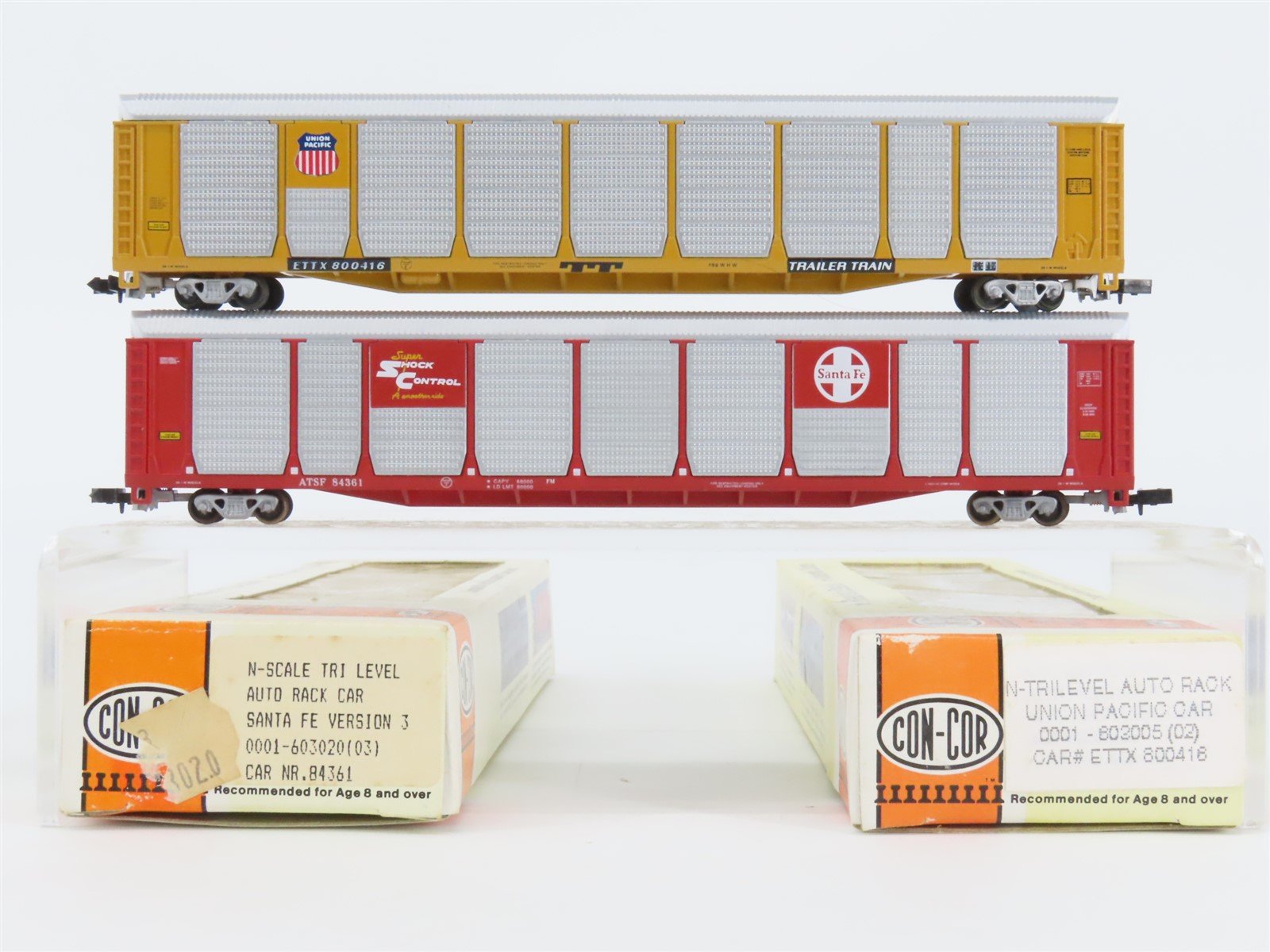 LOT of 2 N Scale Con-Cor ATSF Santa Fe, UP Union Pacific Tri-Level Auto Racks
