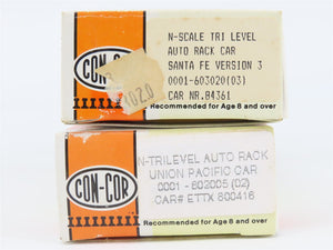 LOT of 2 N Scale Con-Cor ATSF Santa Fe, UP Union Pacific Tri-Level Auto Racks