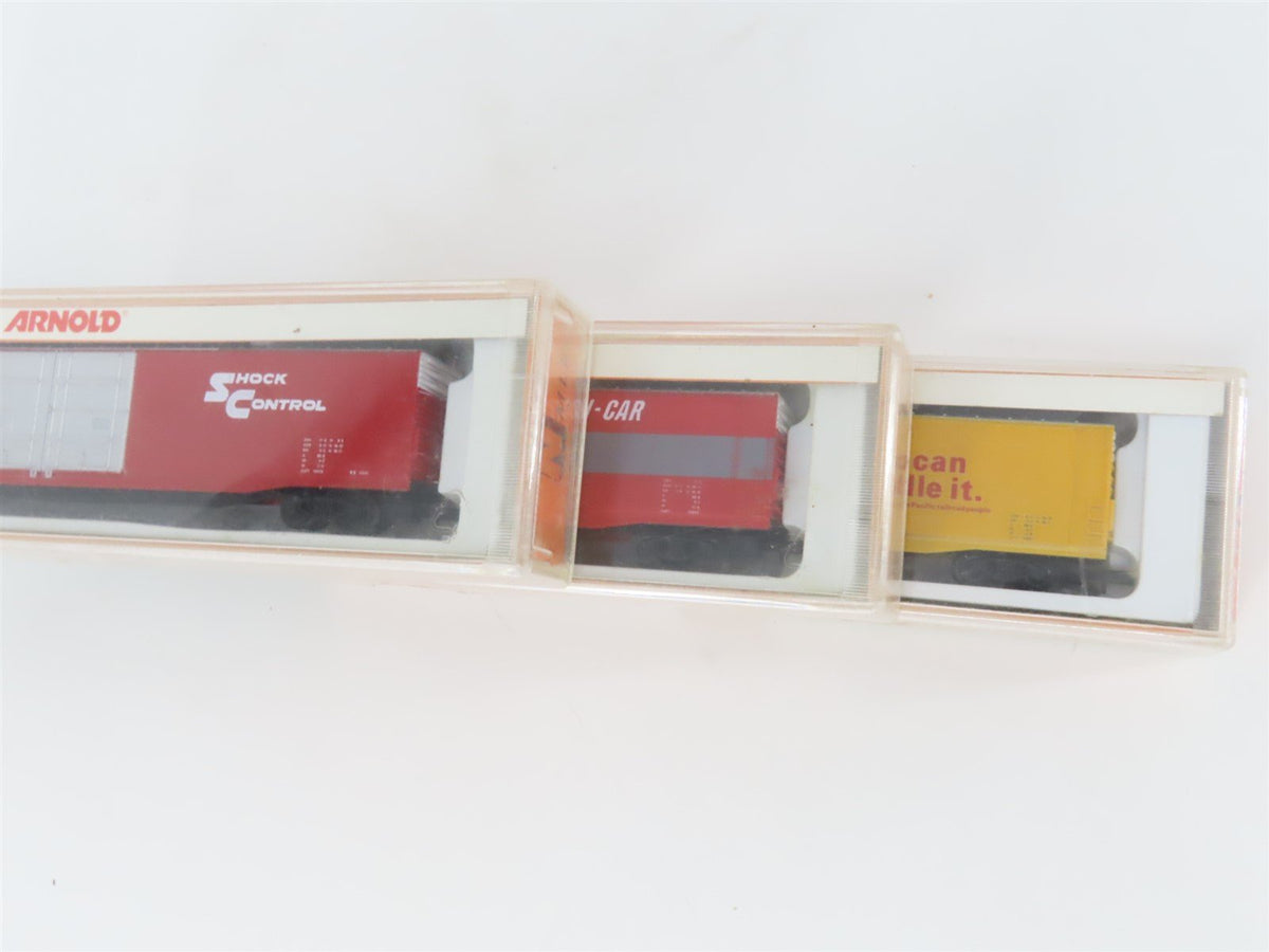 LOT of 3 N Scale Arnold UP, SP, ATSF Hy-Cube Double Door Box Cars
