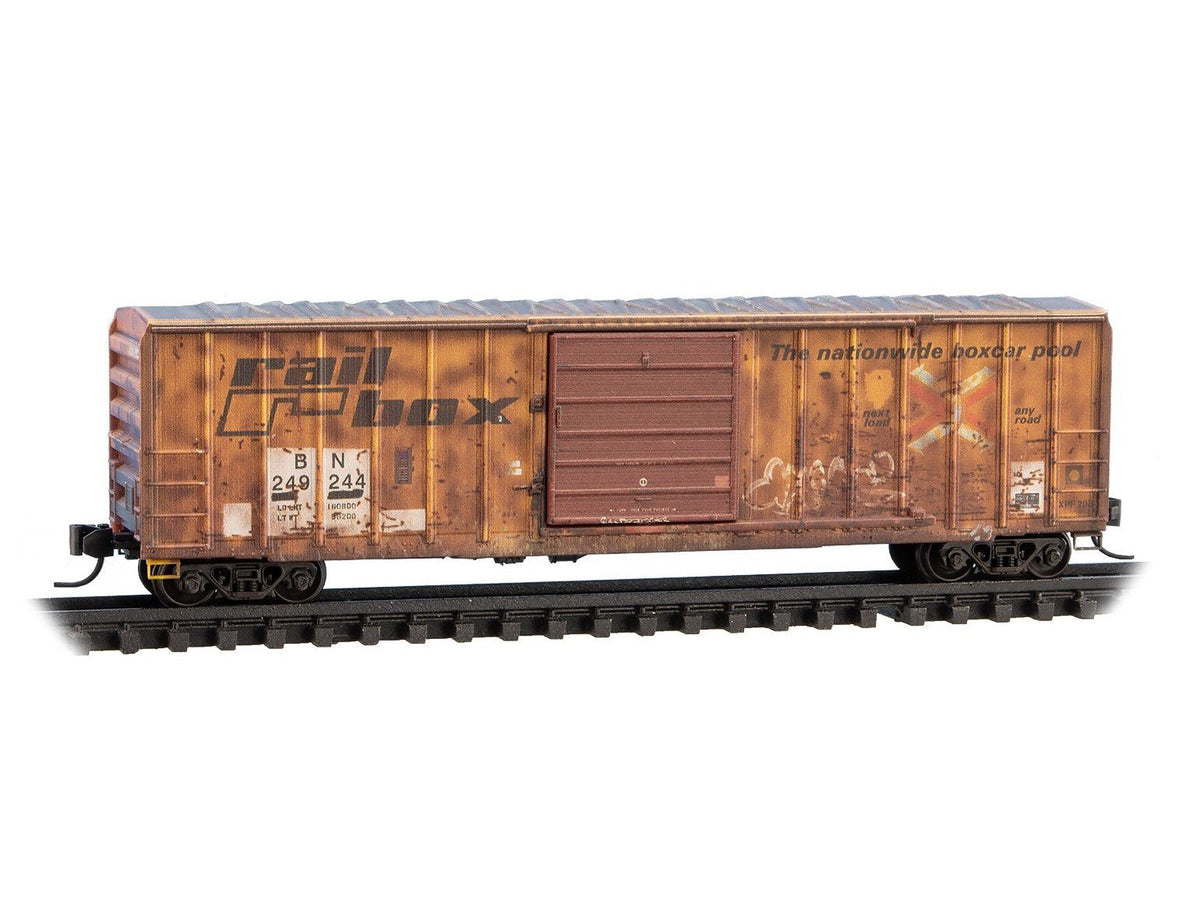 N Scale Micro-Trains MTL 02544436 BN/ex-Railbox 50&#39; Box Car #249244 w/ Graffiti