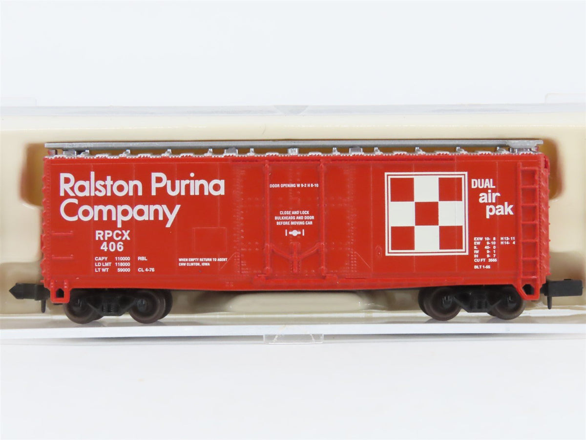 N Scale Atlas 33171 RPCX Ralston Purina Company 40&#39; Plug Door Box Car #406