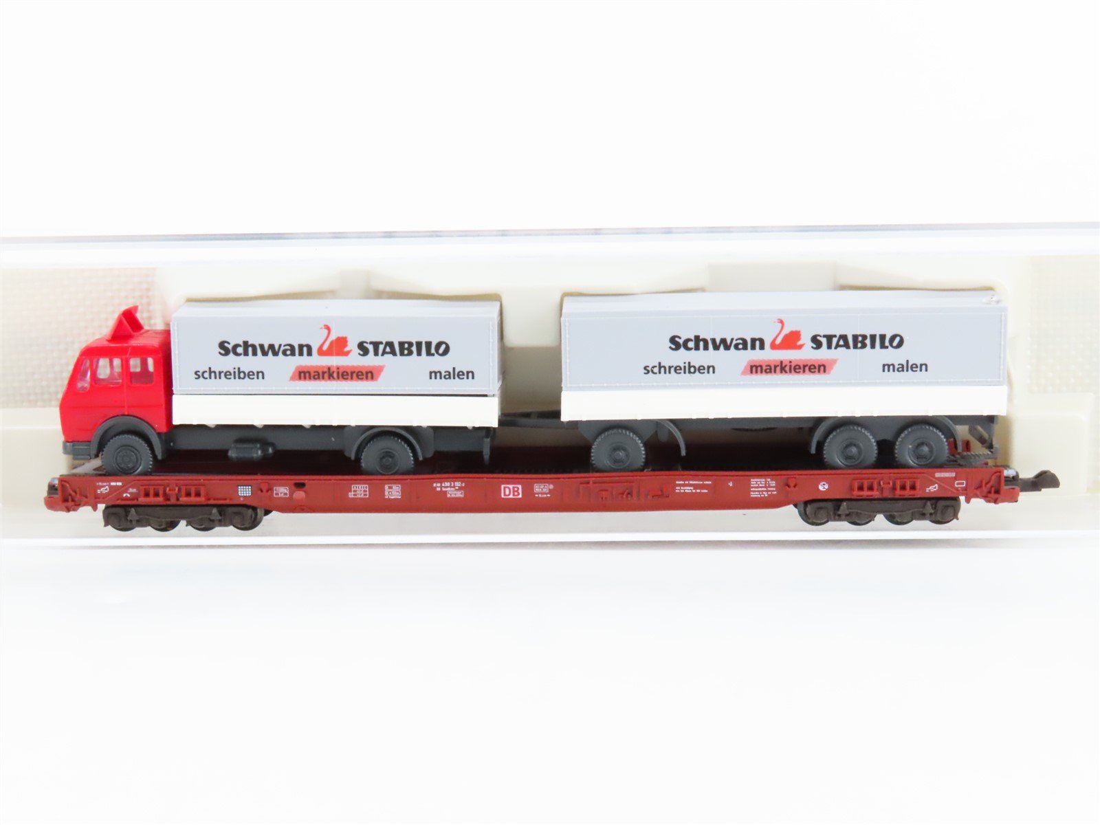 N Fleischmann 8273 DB Deutsche Bahn Low-floor Rolling Road Wagon w/ Schwan Truck