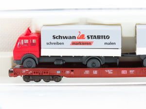 N Fleischmann 8273 DB Deutsche Bahn Low-floor Rolling Road Wagon w/ Schwan Truck