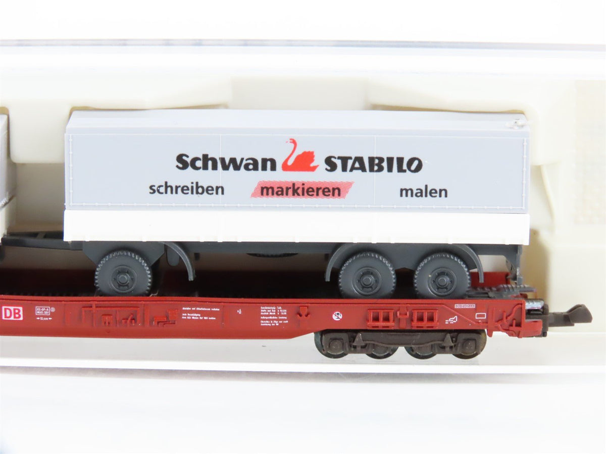 N Fleischmann 8273 DB Deutsche Bahn Low-floor Rolling Road Wagon w/ Schwan Truck