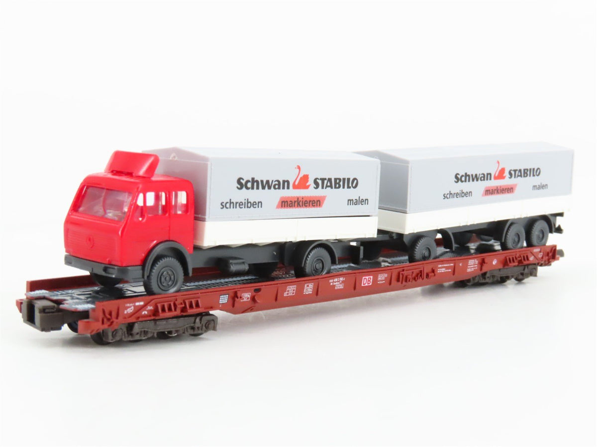 N Fleischmann 8273 DB Deutsche Bahn Low-floor Rolling Road Wagon w/ Schwan Truck