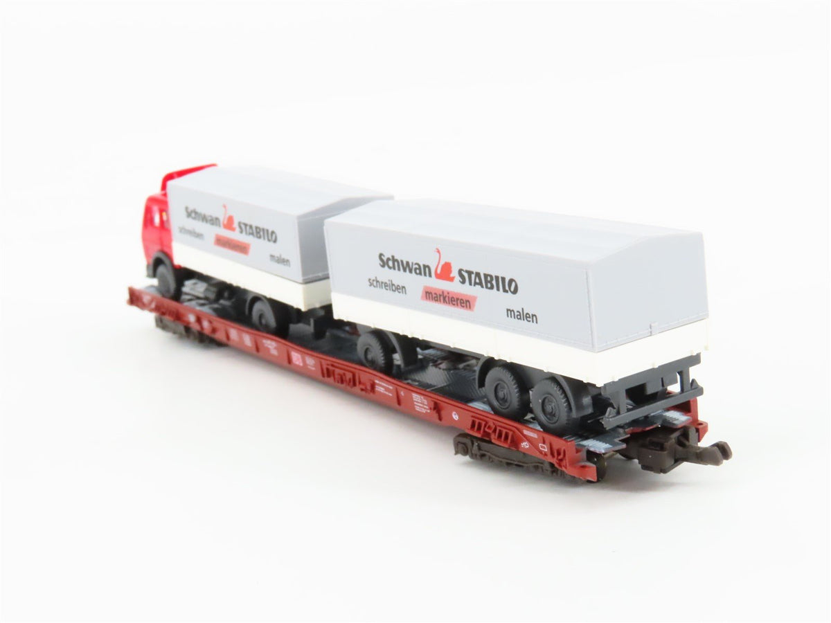 N Fleischmann 8273 DB Deutsche Bahn Low-floor Rolling Road Wagon w/ Schwan Truck