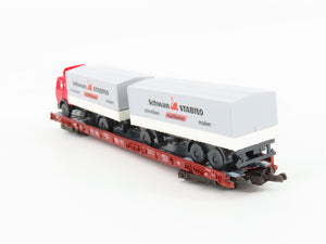 N Fleischmann 8273 DB Deutsche Bahn Low-floor Rolling Road Wagon w/ Schwan Truck