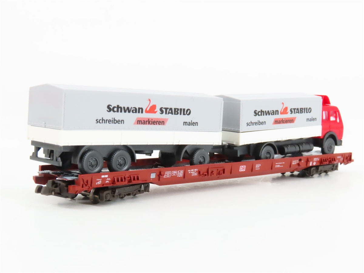N Fleischmann 8273 DB Deutsche Bahn Low-floor Rolling Road Wagon w/ Schwan Truck