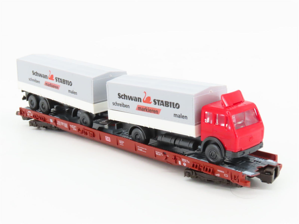 N Fleischmann 8273 DB Deutsche Bahn Low-floor Rolling Road Wagon w/ Schwan Truck