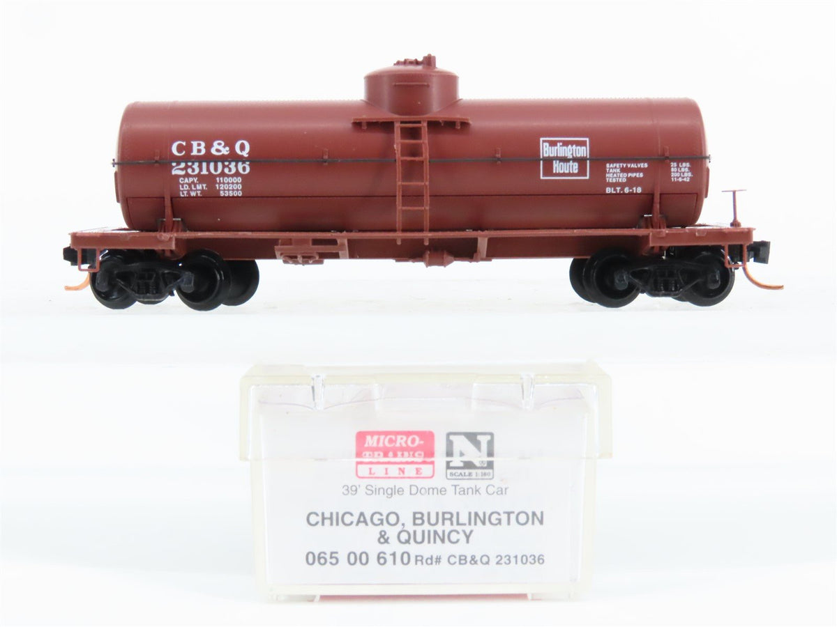 N Scale Micro-Trains MTL 06500610 CB&amp;Q Burlington Route 39&#39; Tank Car #231036