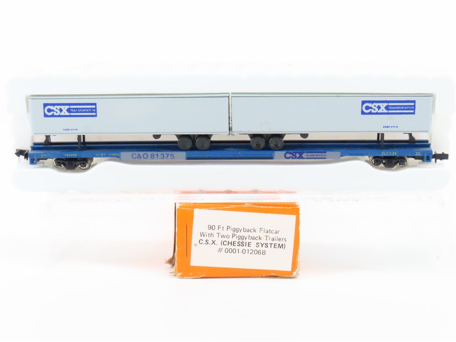 N Scale Con-Cor 0001-01206B CSX C&O Railroad 90ft Piggyback Flatcar #81375