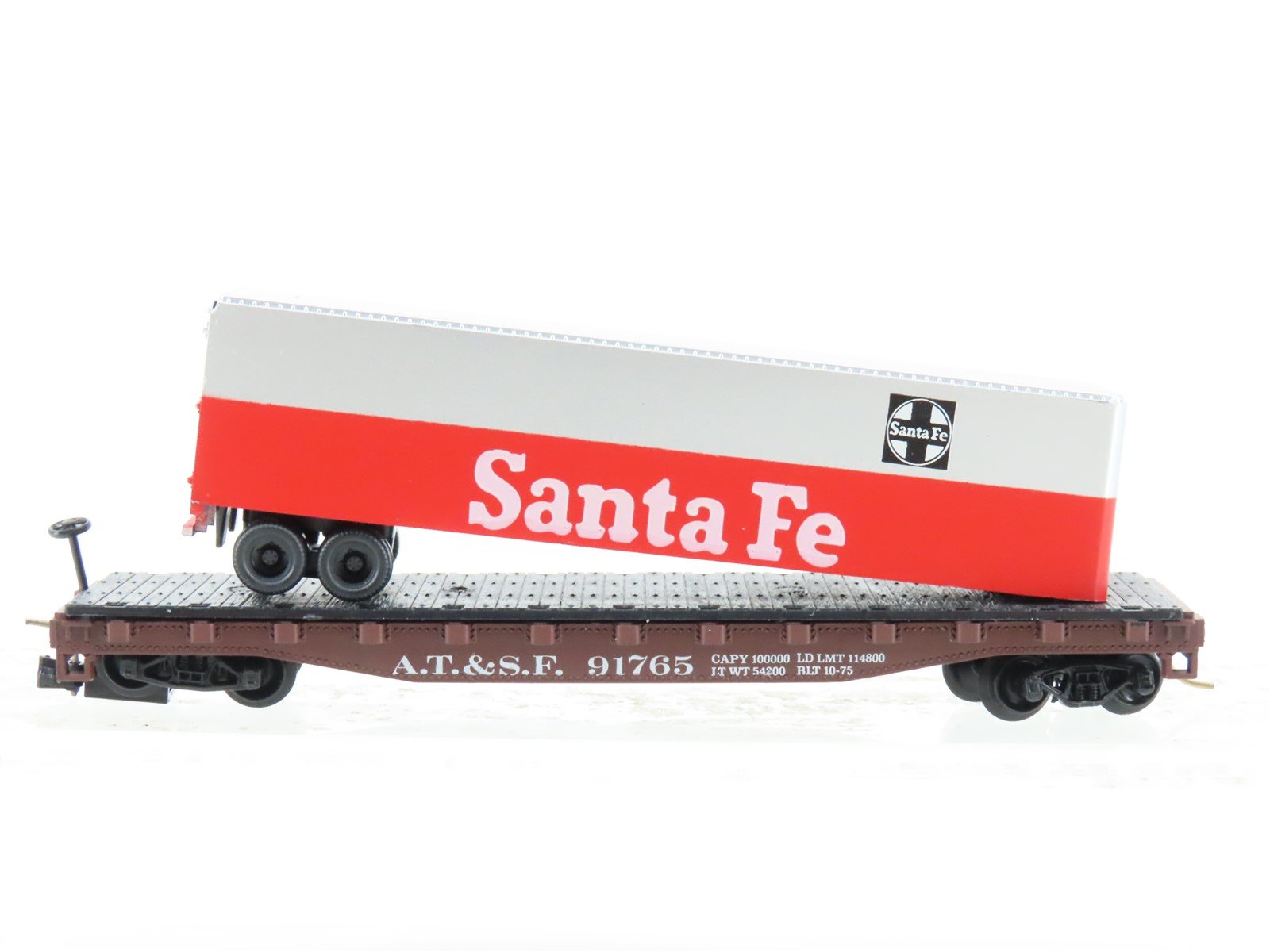N Scale Atlas 3775 ATSF Santa Fe Piggyback Flatcar #91765 w/Trailer