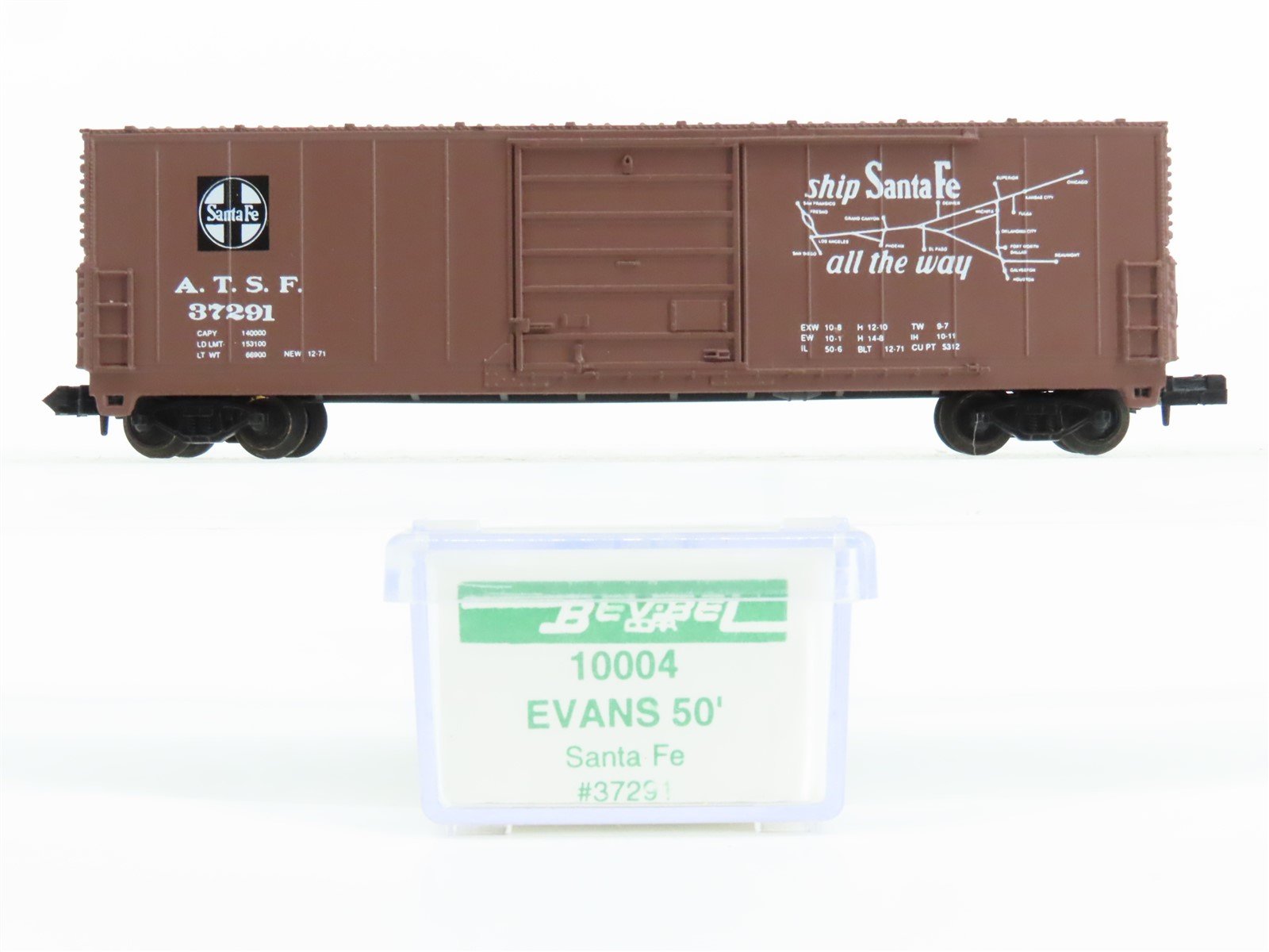 N Scale Life-Like Bev-Bel 10004 ATSF Santa Fe 50' Single Door Box Car #37291