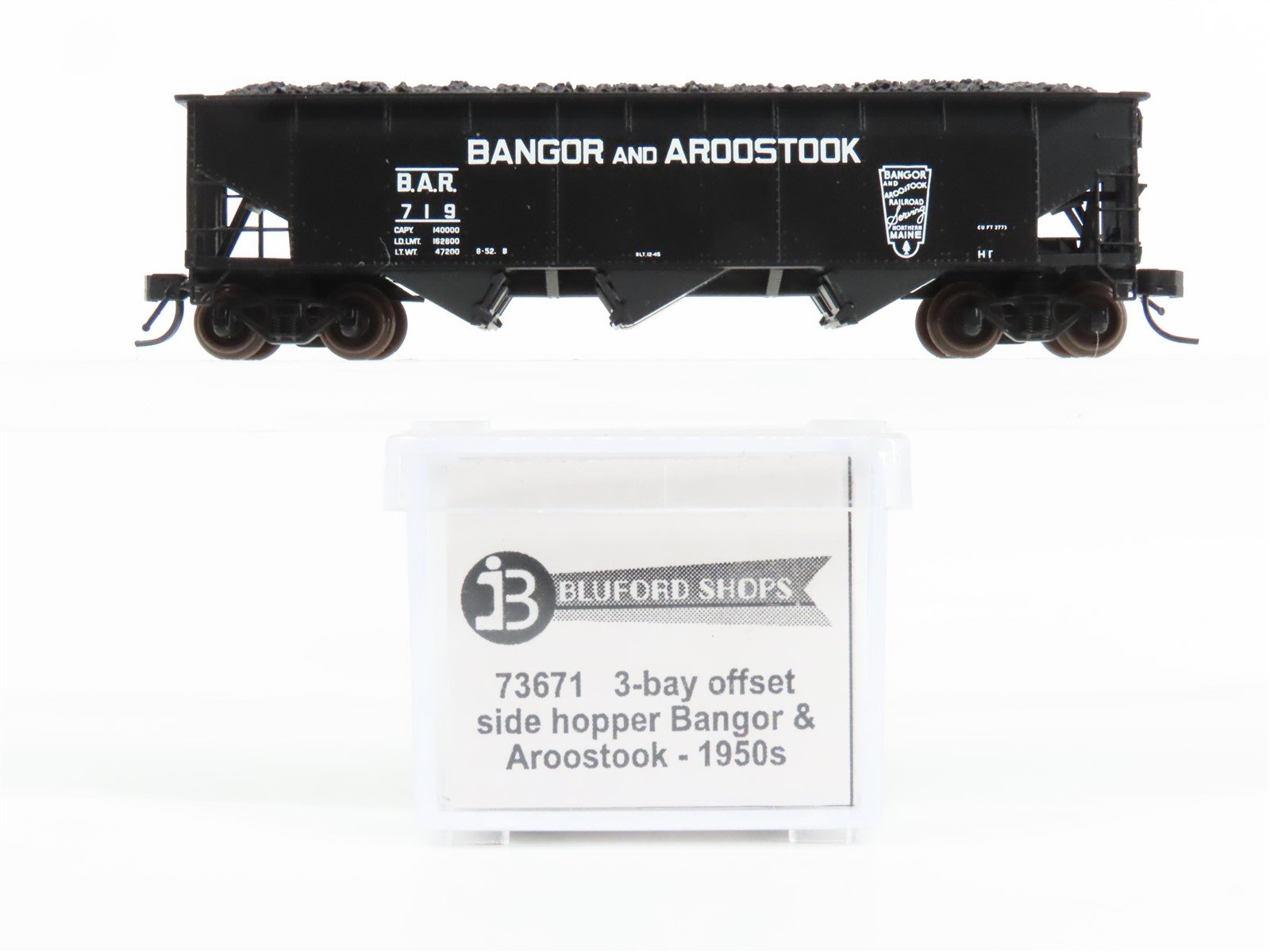 N Scale Bluford Shops 73671 BAR Bangor & Aroostook 3-Bay Offset Hopper #719