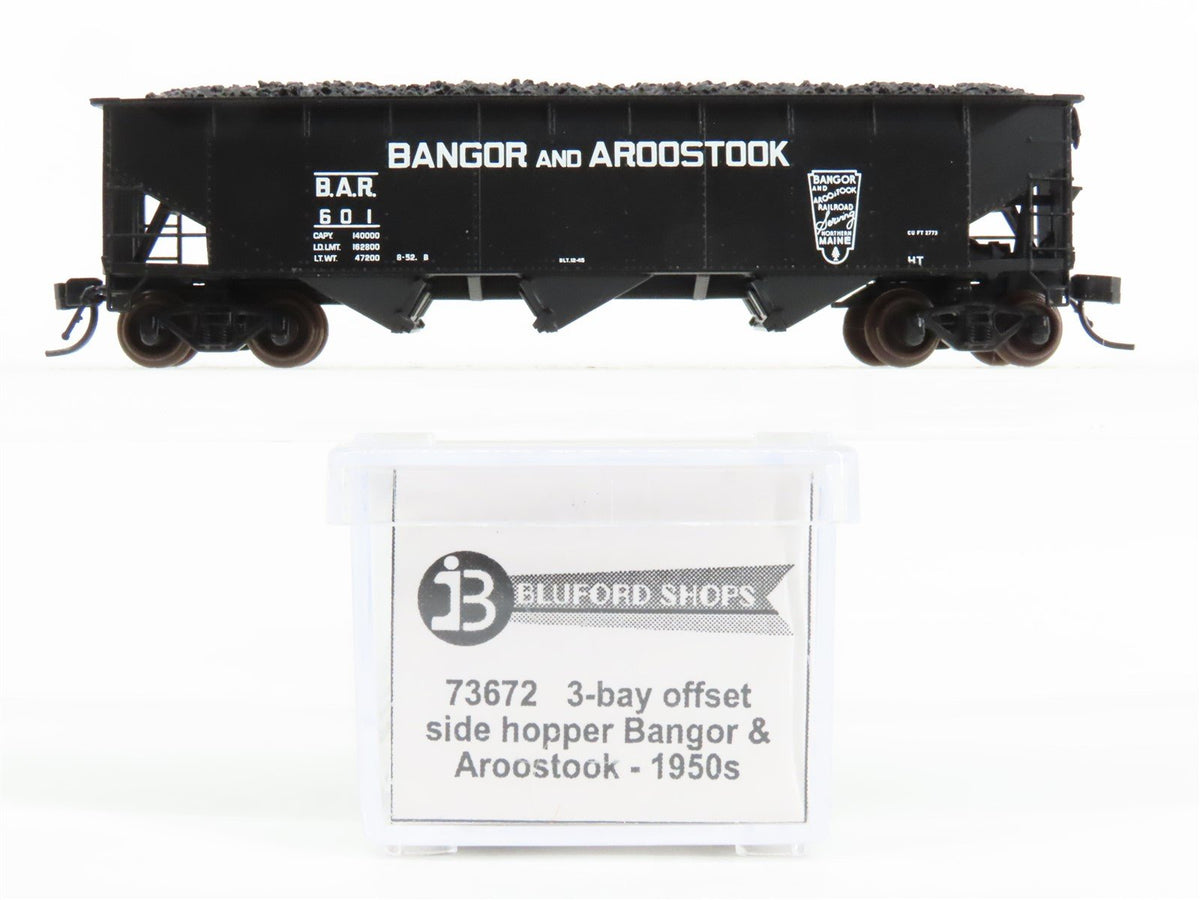 N Scale Bluford Shops 73672 BAR Bangor &amp; Aroostook 3-Bay Offset Hopper #601