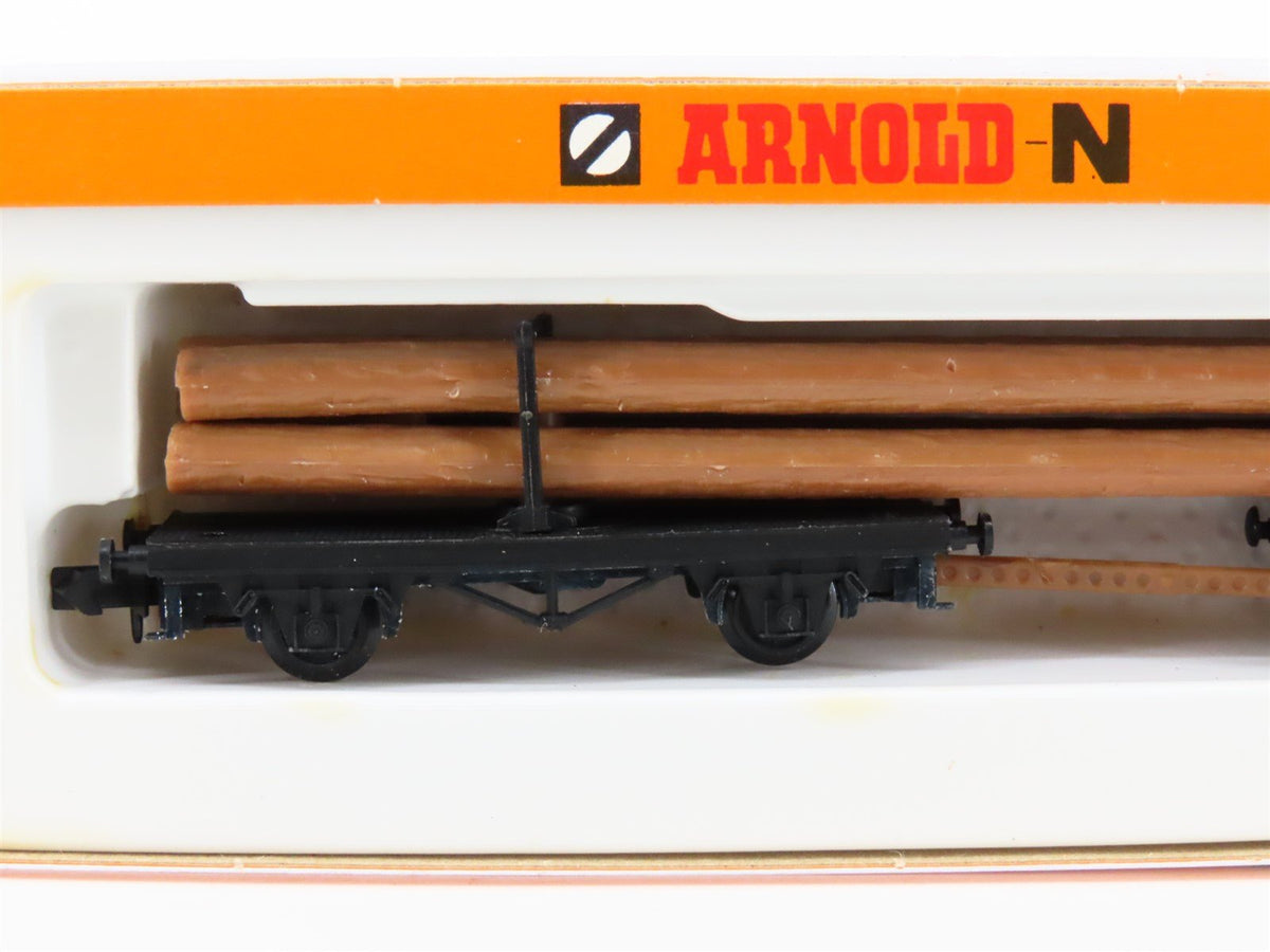 N Scale Arnold 4479 Unlettered 2-Truck Log Carrier w/Log Loads