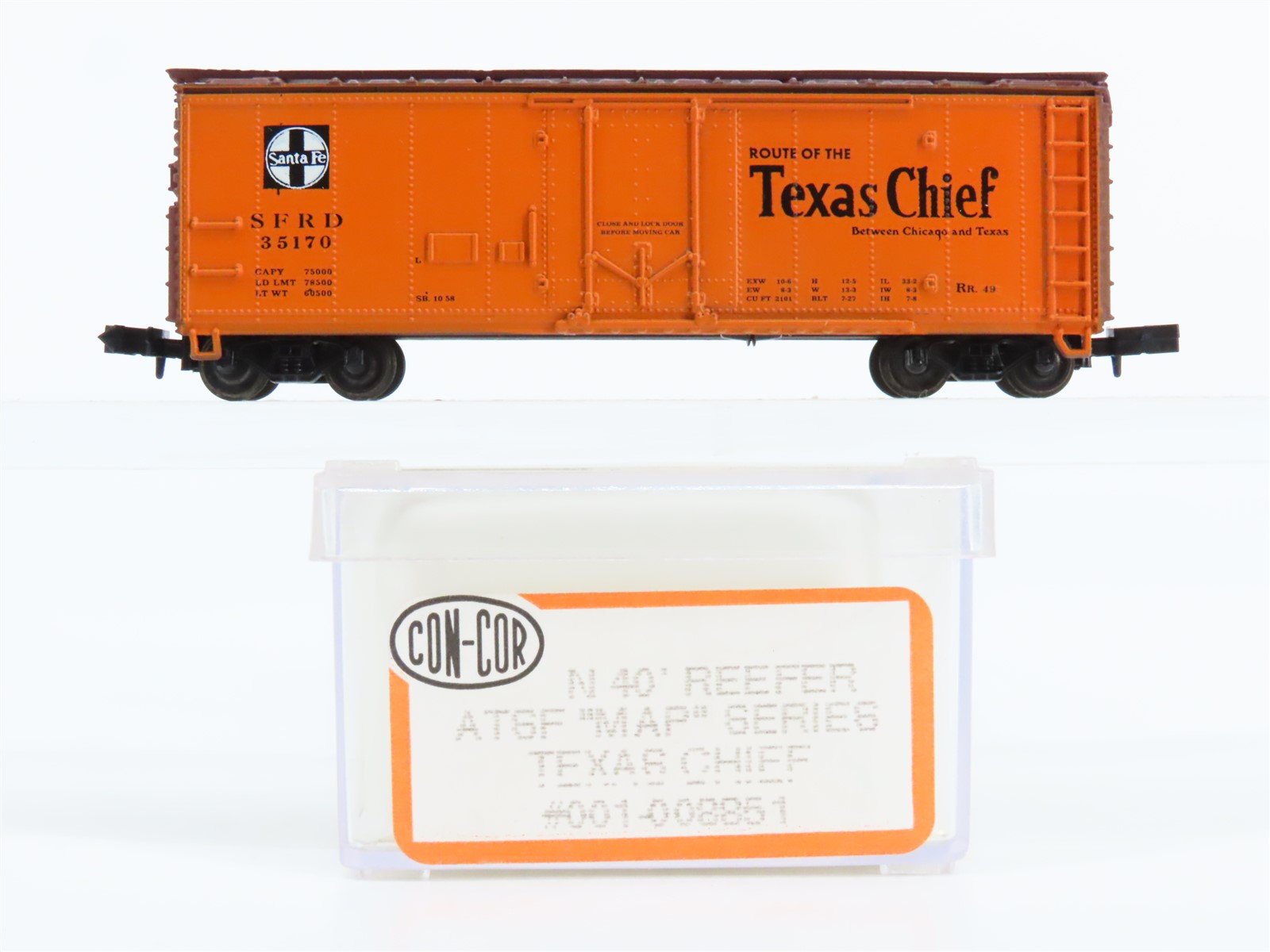 N Scale Con-Cor 001-008851 SFRD Santa Fe Texas Chief 40' Reefer #35170