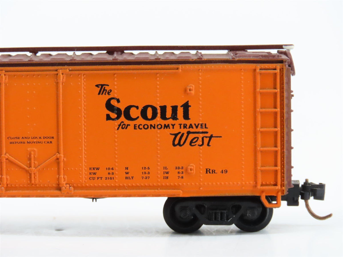 N Scale Con-Cor 001-008851 SFRD Santa Fe &quot;Scout West&quot; 40&#39; Reefer #35175 w/ Map