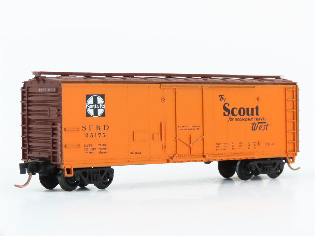 N Scale Con-Cor 001-008851 SFRD Santa Fe &quot;Scout West&quot; 40&#39; Reefer #35175 w/ Map