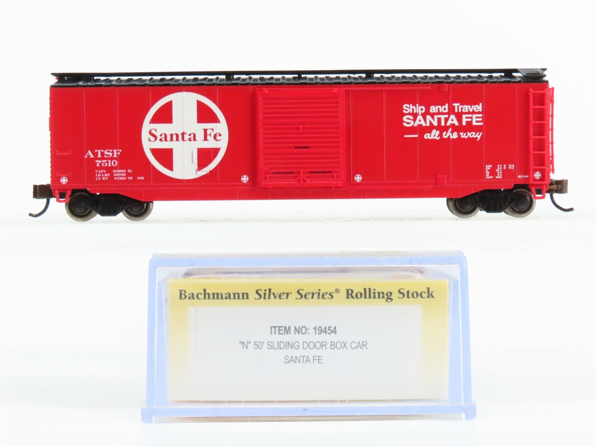N Scale Bachmann Silver Series 19454 ATSF Santa Fe Single Door Box Car #7510