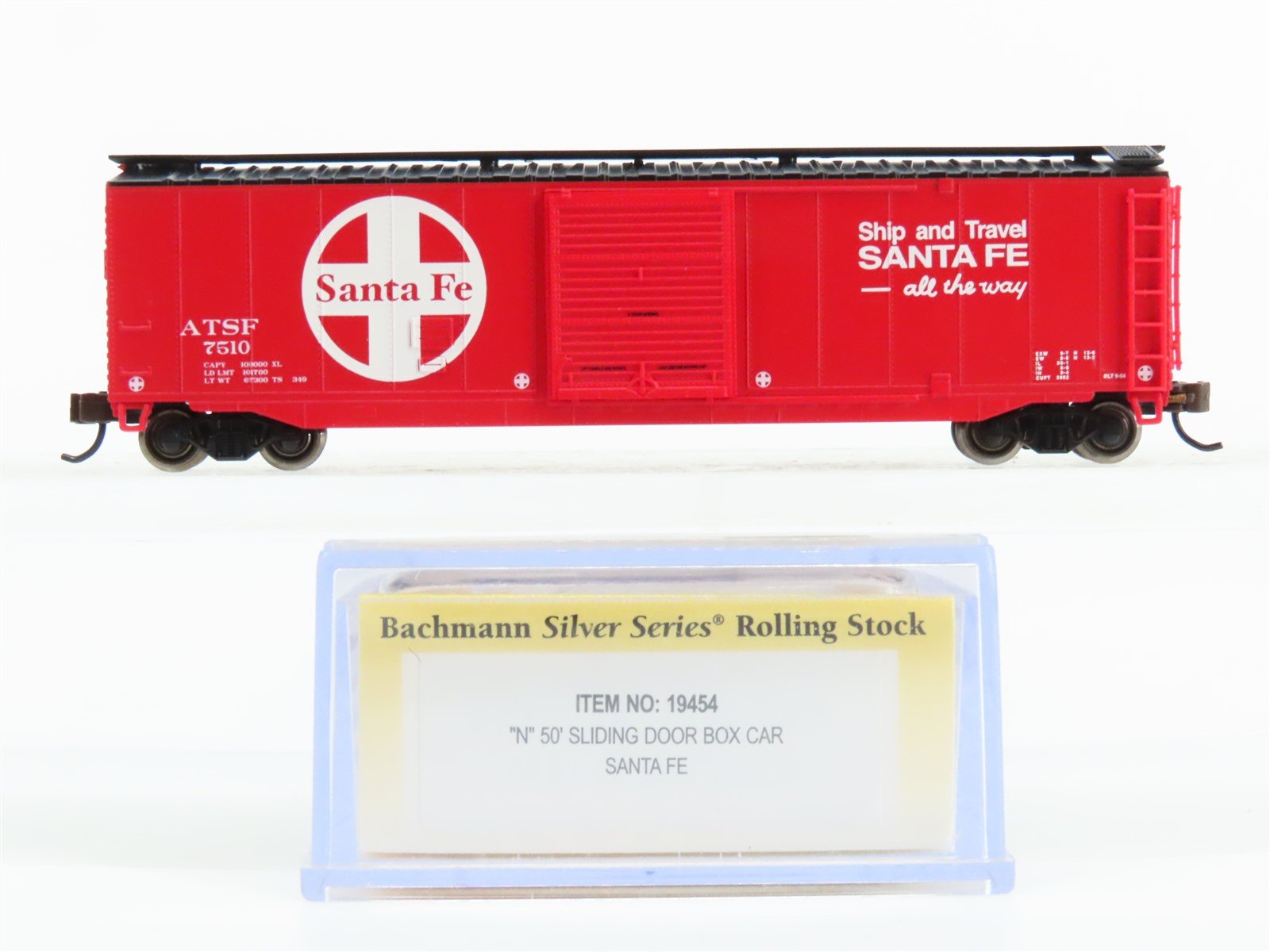 N Scale Bachmann Silver Series 19454 ATSF Santa Fe Single Door Box Car #7510