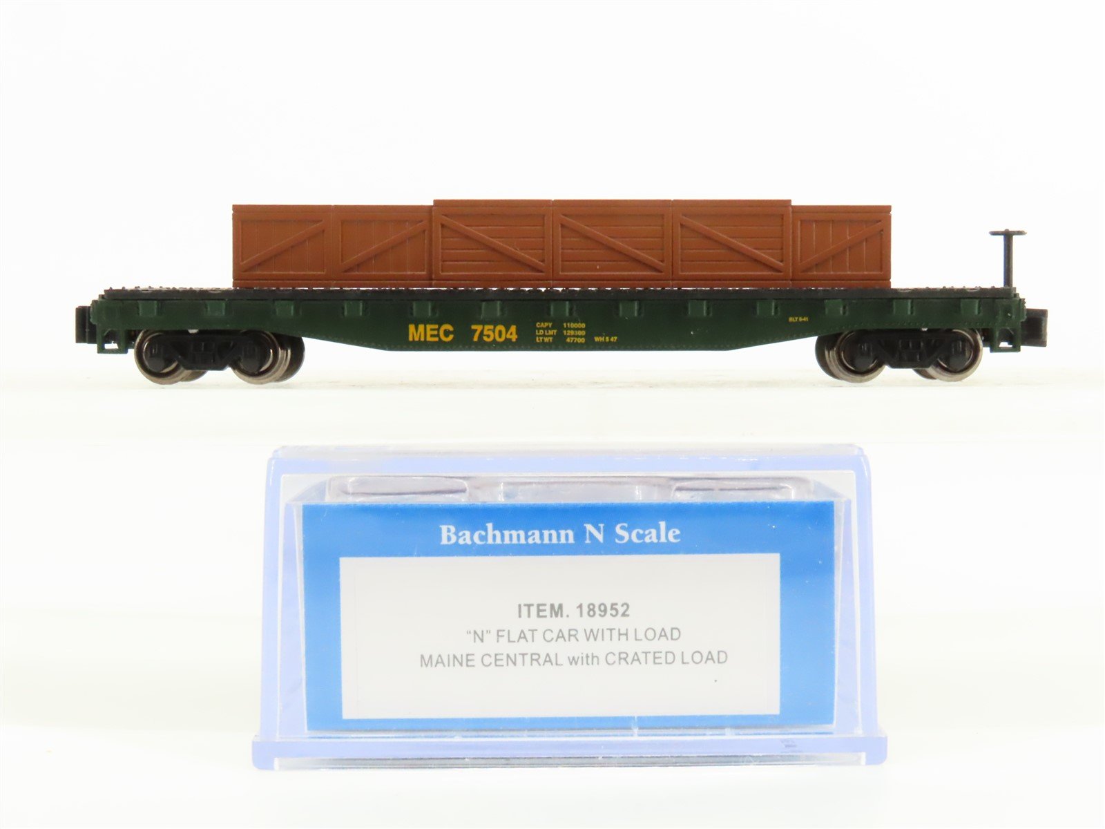 N Scale Bachmann 18952 MEC Maine Central Flat Car #7504 w/ Crated Load