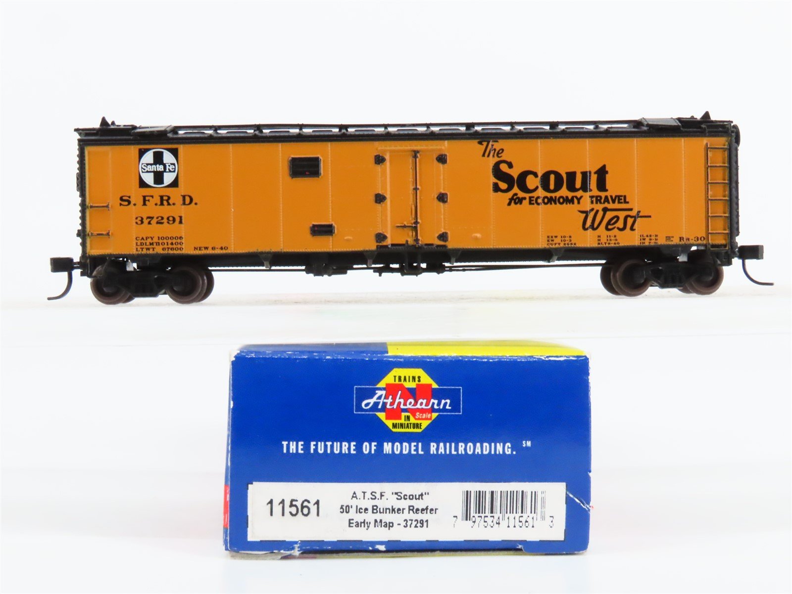 N Scale Athearn 11561 SFRD Santa Fe Scout 50' Ice Bunker Reefer #37291
