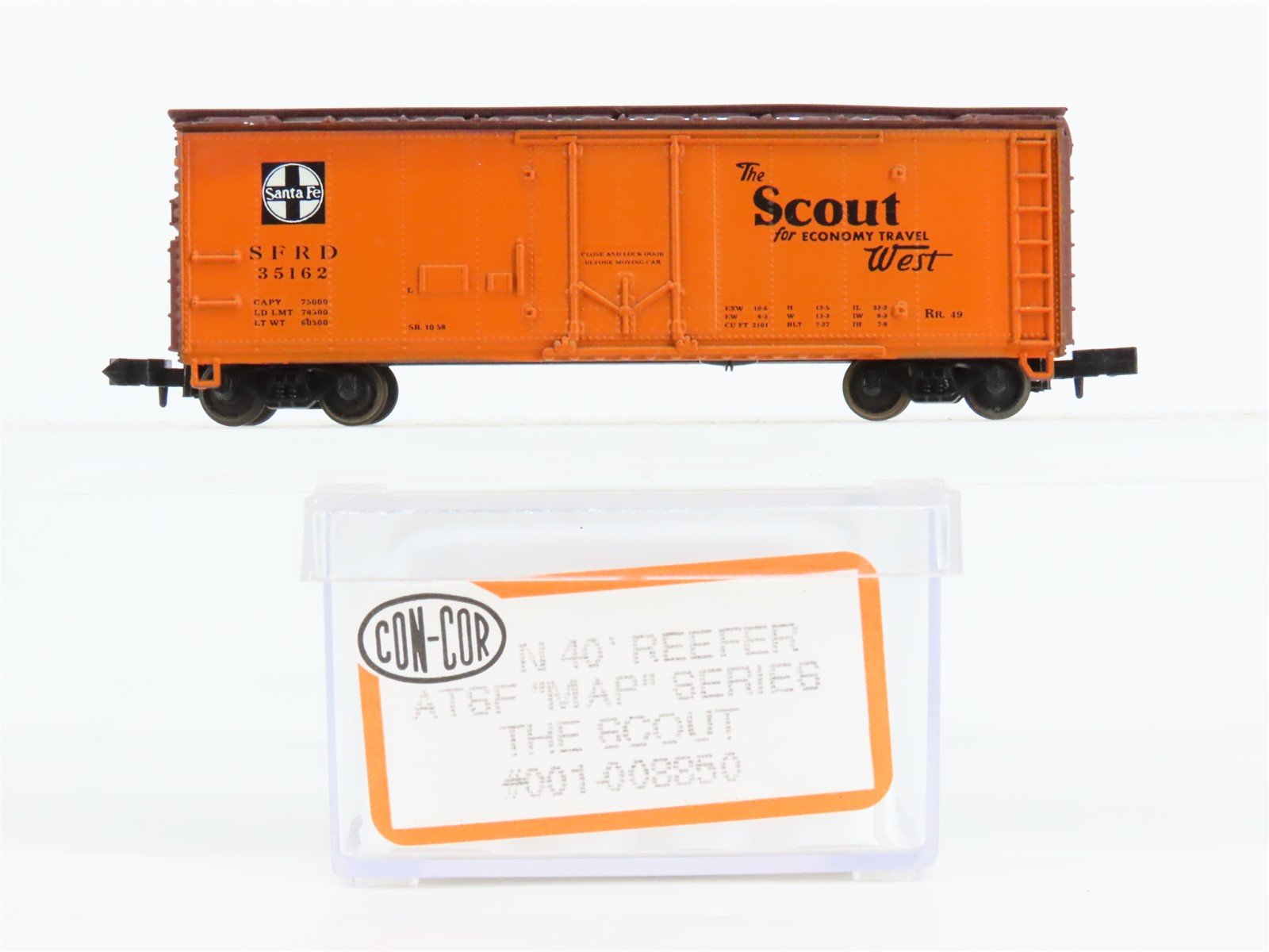 N Scale Con-Cor 001-008850 SFRD Santa Fe Scout 40' Reefer #35162