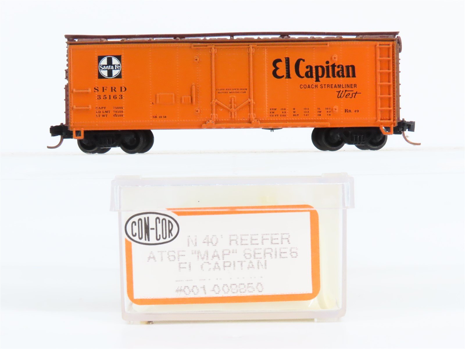 N Scale Con-Cor 001-008850 SFRD Santa Fe El Capitan 40' Reefer #35163