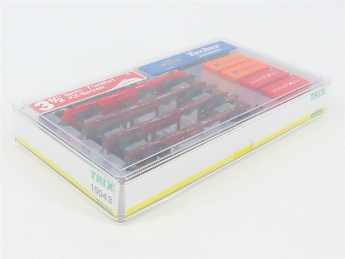N Scale Trix 15043 DB Deutsche Bahn Flatcar 4-Pack w/Containers &amp; Trailers