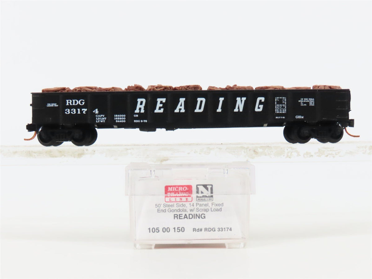 N Scale Micro-Trains MTL 10500150 RDG Reading 50&#39; Gondola #3317 w/Scrap Load