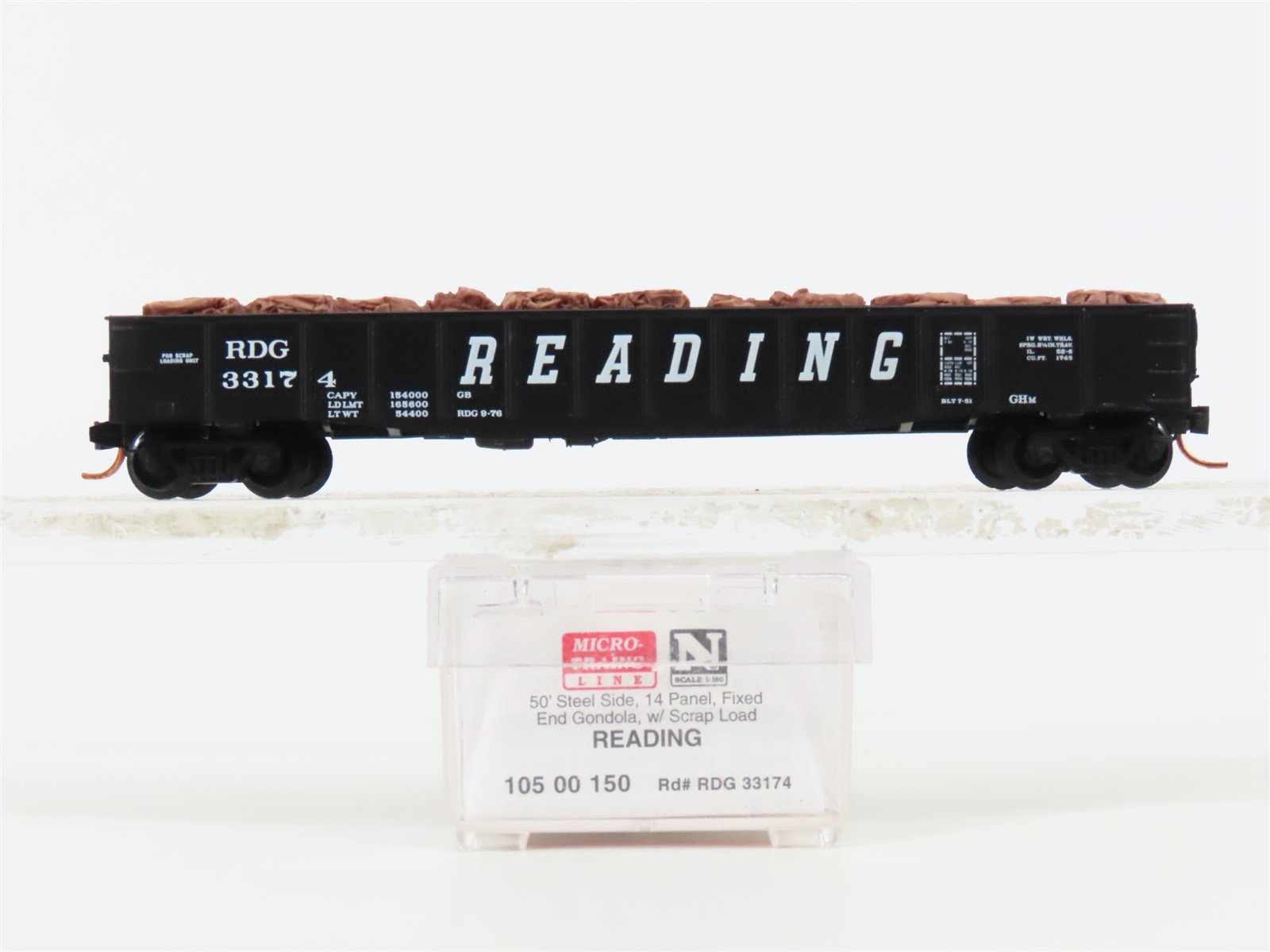 N Scale Micro-Trains MTL 10500150 RDG Reading 50' Gondola #3317 w/Scrap Load