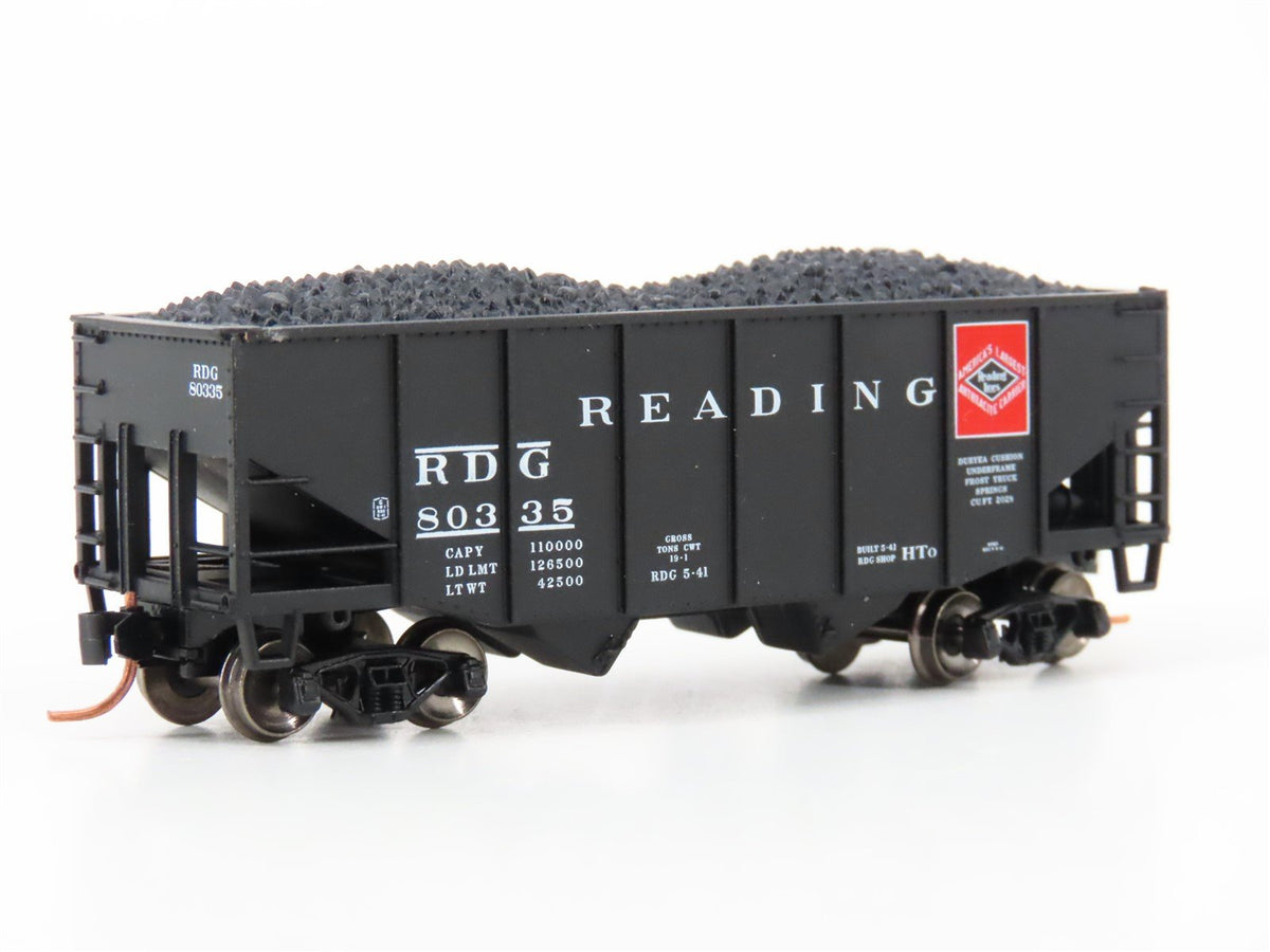 N Scale Atlas 41123 RDG Reading 55-Ton 2-Bay Fishbelly Hopper #80335 w/Coal Load