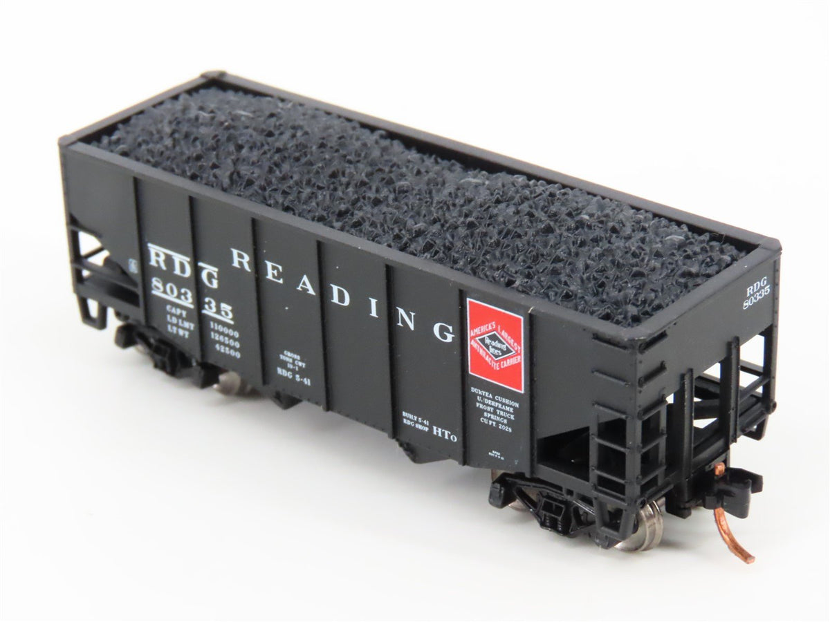 N Scale Atlas 41123 RDG Reading 55-Ton 2-Bay Fishbelly Hopper #80335 w/Coal Load