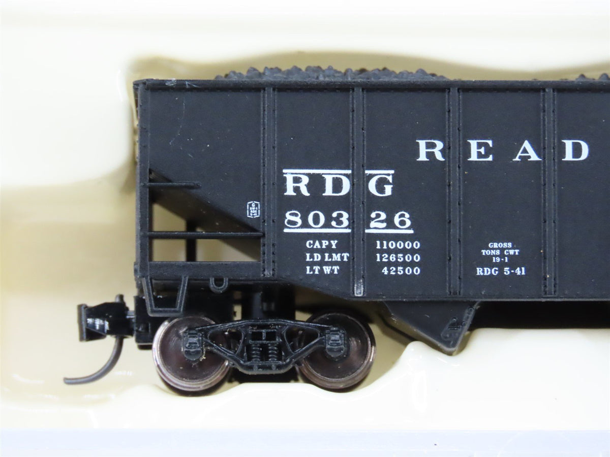 N Scale Atlas 41121 RDG Reading 55-Ton 2-Bay Fishbelly Hopper #80326 w/Coal Load